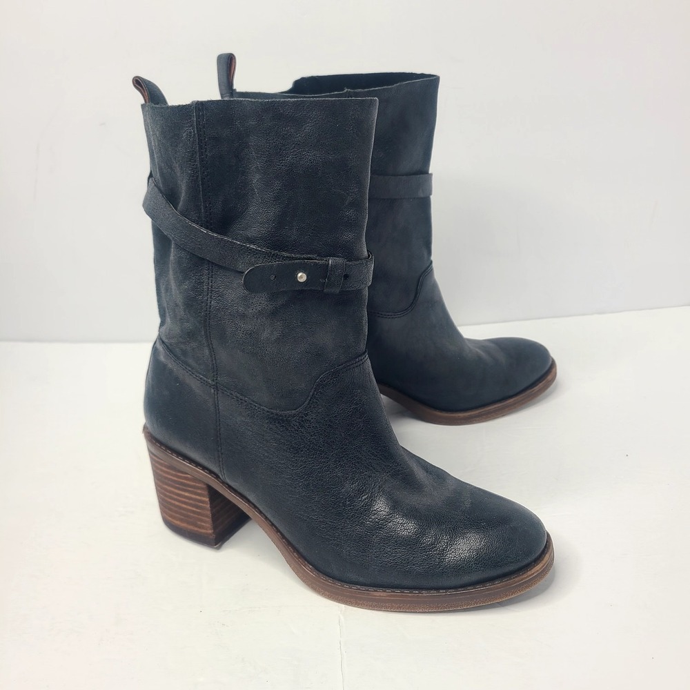 LUCKY BRAND Women's Ramsey Black Boot Block Heel Leather Bootie Slouchy 8M